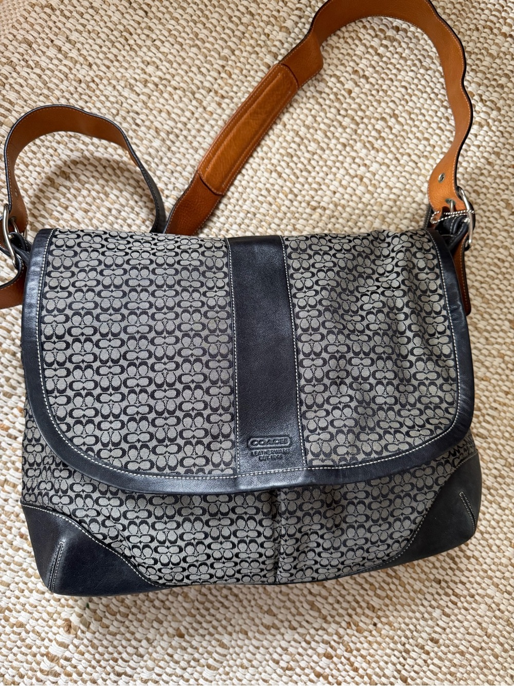 Coach 2004 Signature Canvas Messenger Bag with Leather Strap